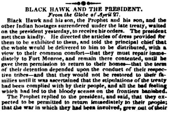 Black Hawk meets Andrew Jackson